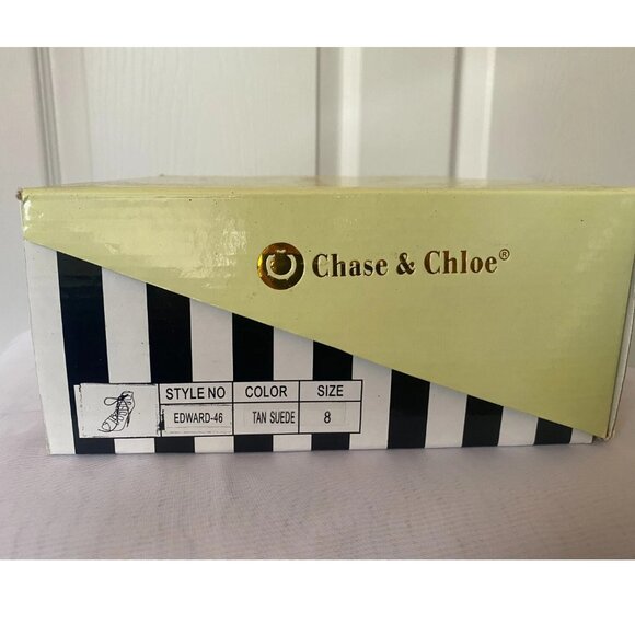 CHASE & CHLOE "Edward" BROWN Suede Peep toe Lace -Up Booties Heels Shoes *8 M* - Picture 6 of 6